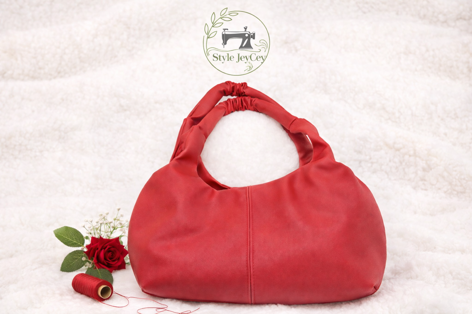 Sac en cuir rouge artisanal Style JeyCey avec accessoires élégants