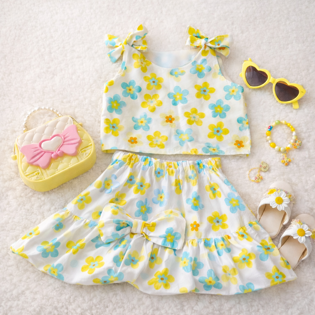 Tenue estivale colorée et coordonnée confectionnée à la main